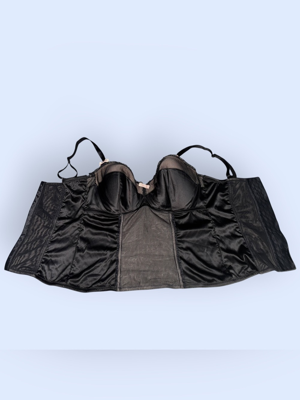 Vintage Parfait Affinitas Black Satin & Sheer-Striped Longline Camisole Corset - Picture 3 of 8